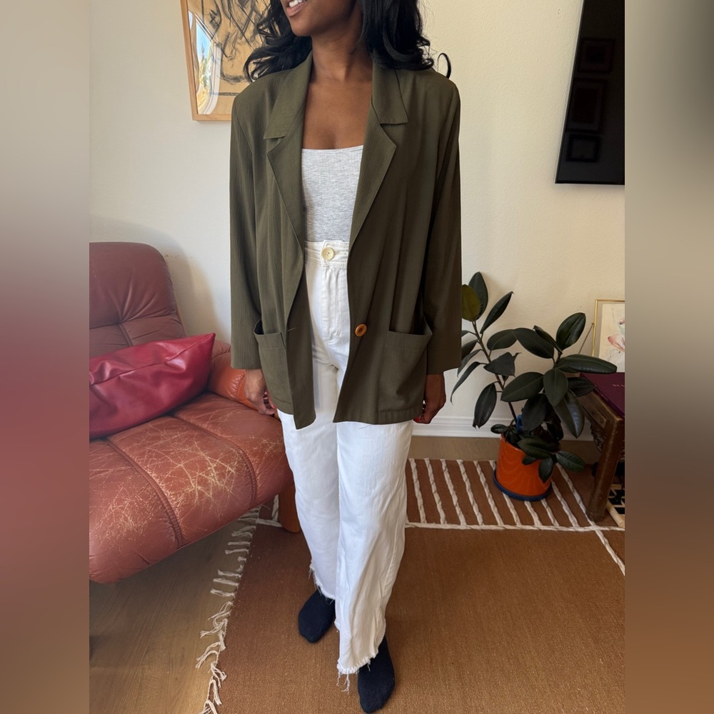 Olive Green Blazer with Button Detail